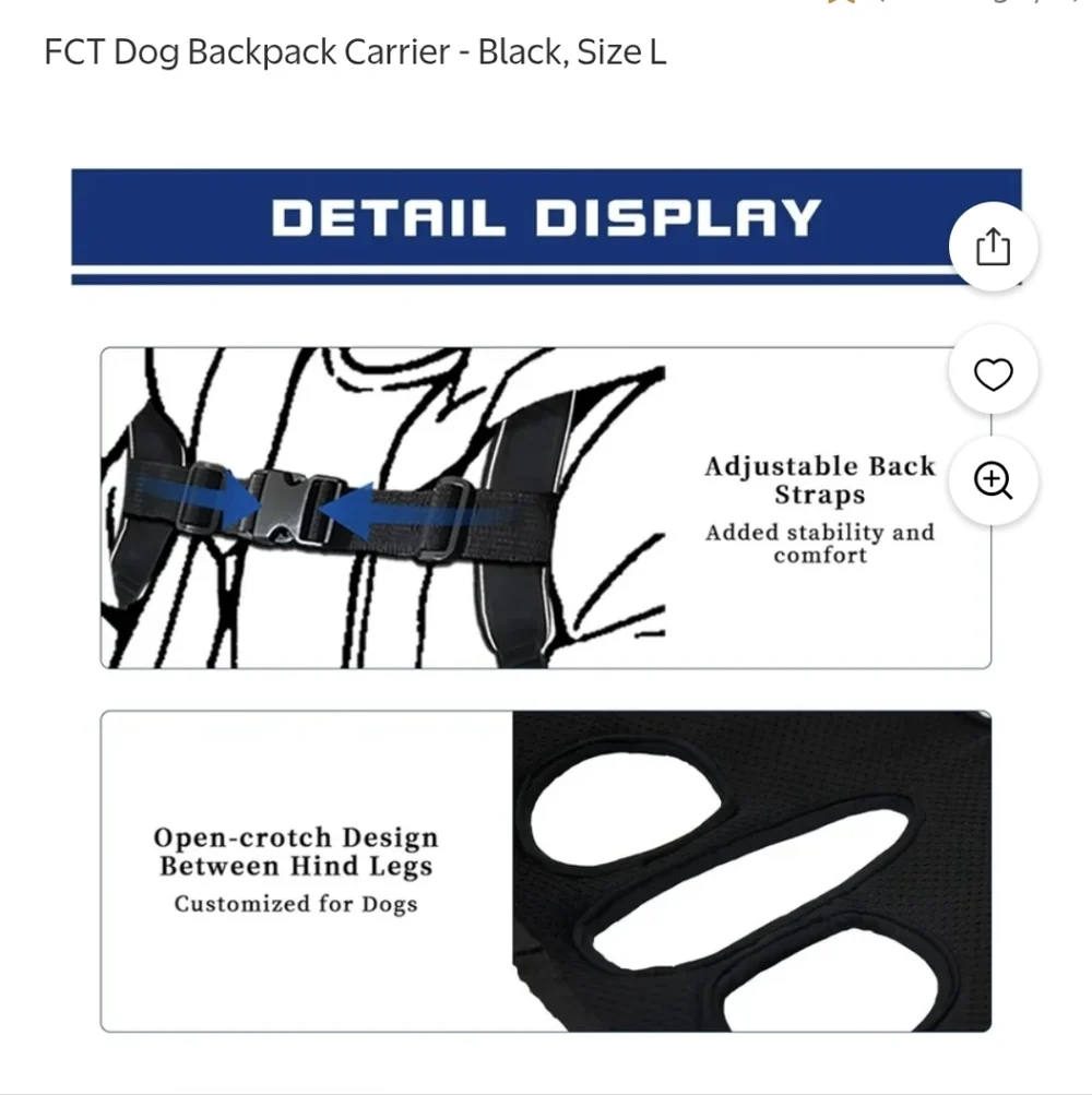 FCT Dog Backpack Carrier Black Size L